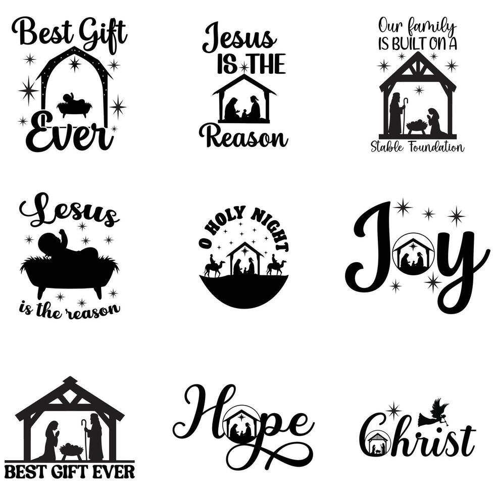 Collection of Detailed Jesus Birth Scene for Holiday Tees Design vector