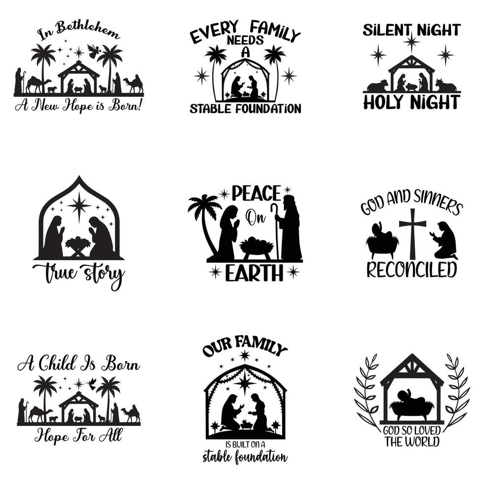 Nativity Art and Religious Typography for Faith Tees Bunsle vector