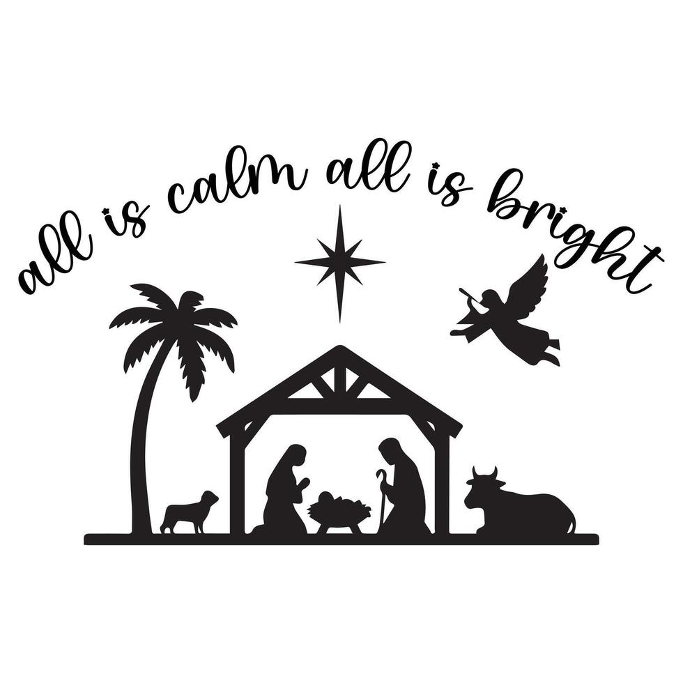 Nativity Scene Illustration for Faith Inspired T-Shirts vector