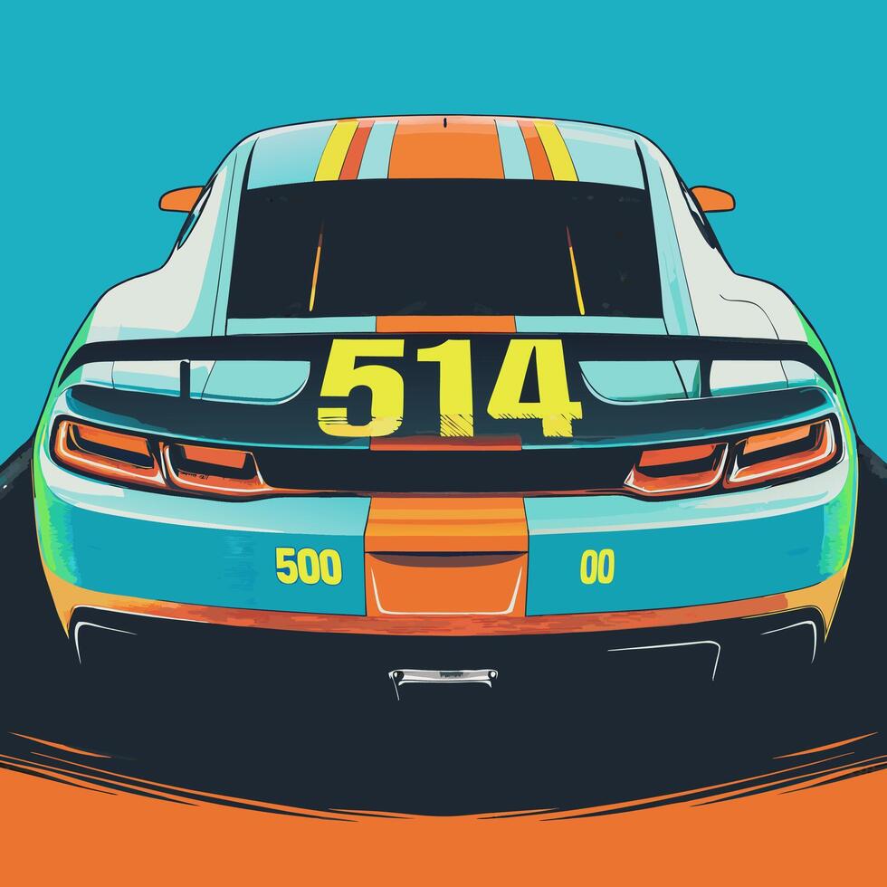 Colorful Race Car Back View, Number 514 vector