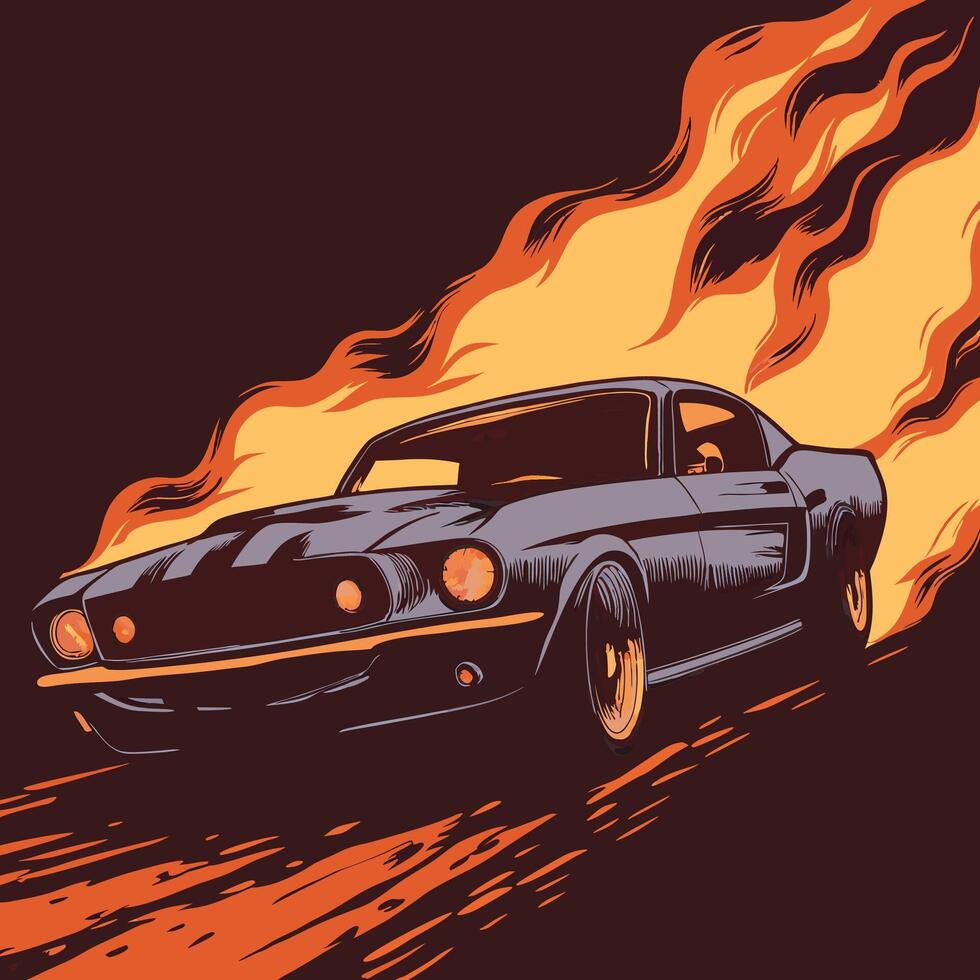 Classic Muscle Car on Fire vector