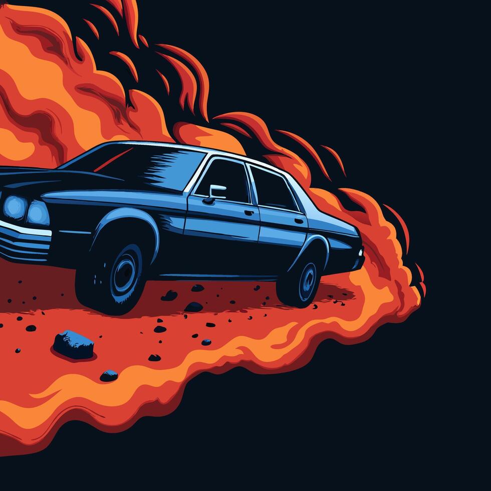 Classic Car Speeding Through Fire vector