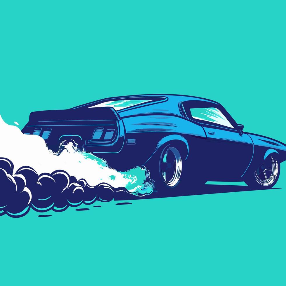 Blue Muscle Car Burning Rubber vector