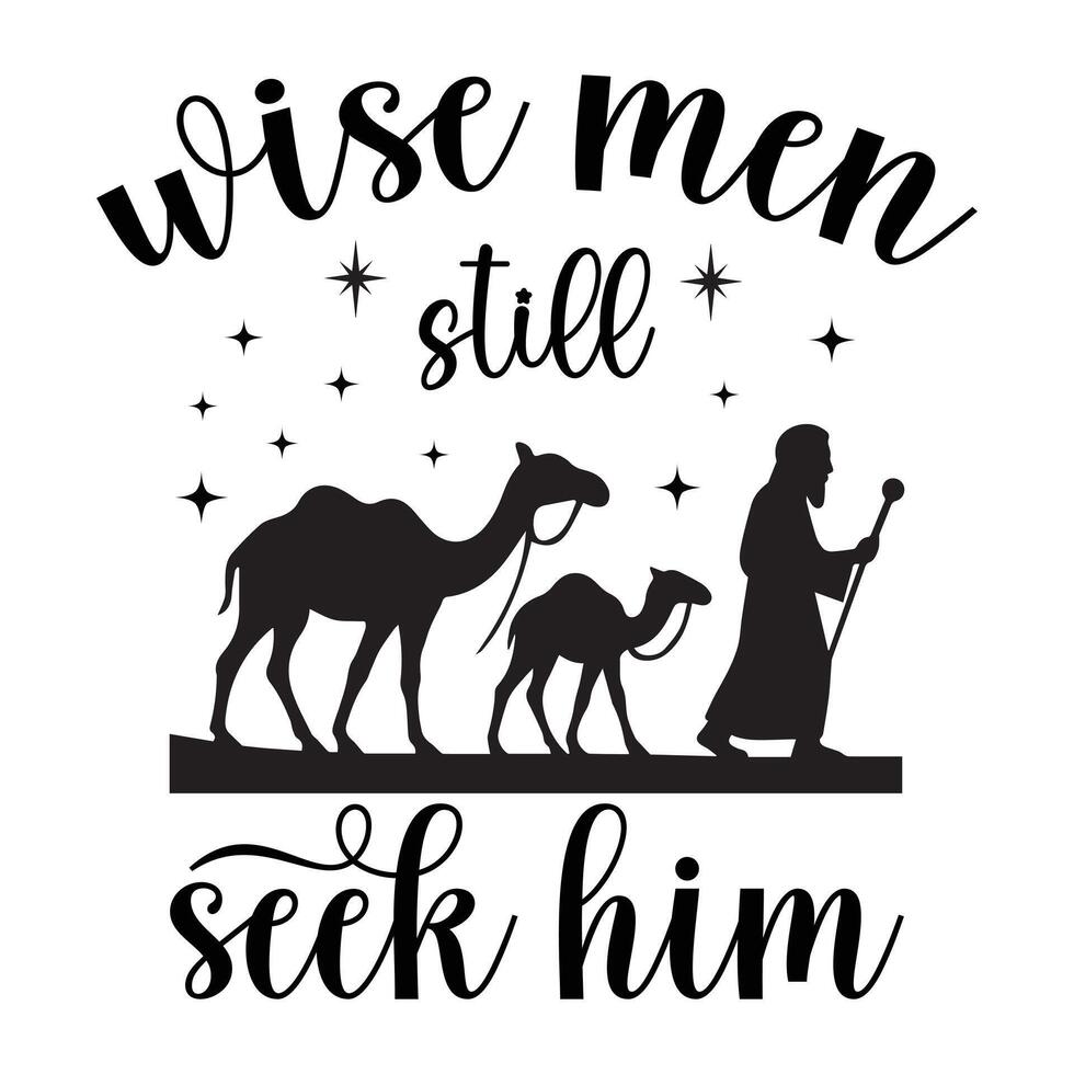 Religious Typography Christian Nativity Scene T-Shirt Design vector