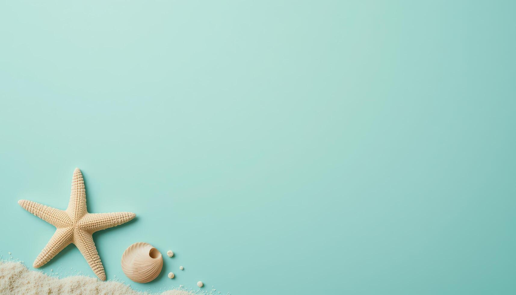 Beach Elements with Starfish and Seashell on Soft Sand Surface photo