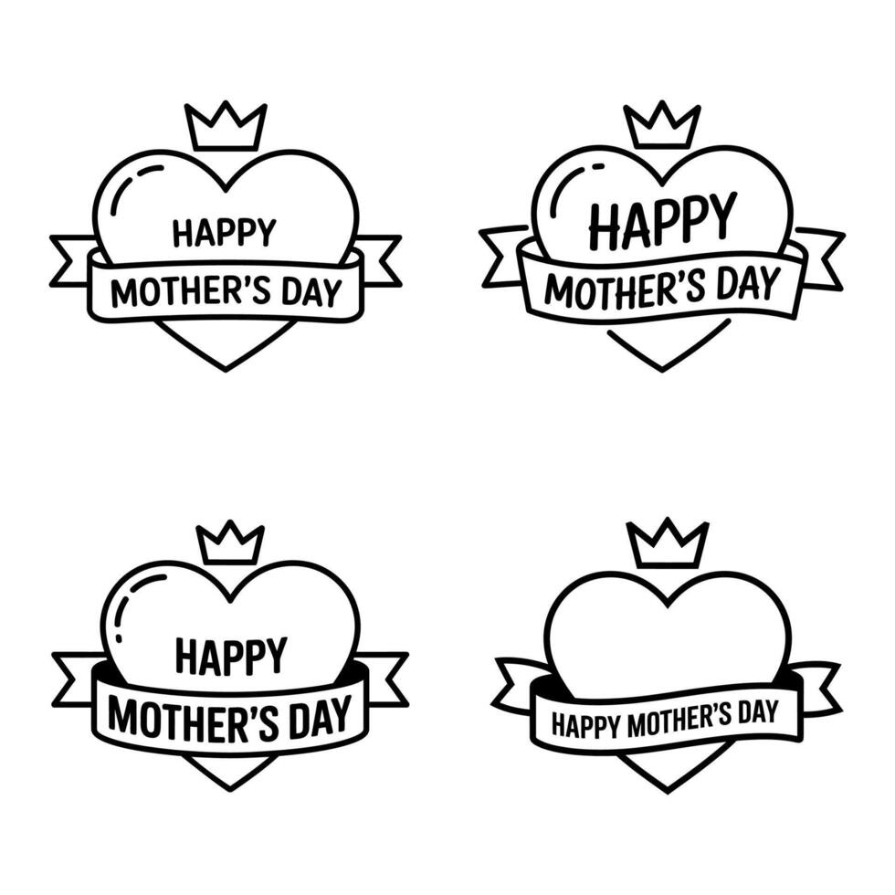 Four Simple Minimalist Line Art Happy Mother's Day Heart Designs vector