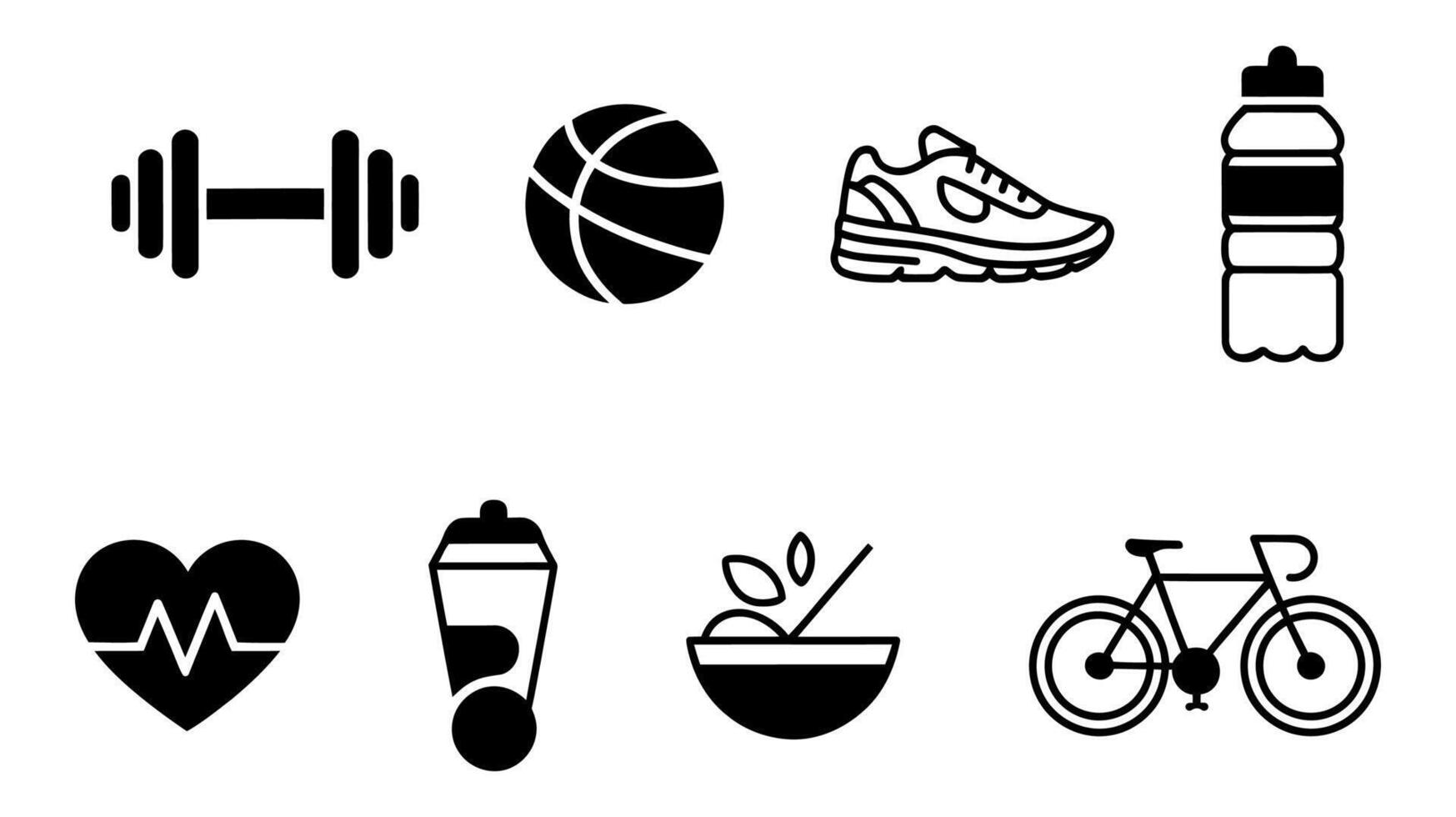 Simple black and white icons representing healthy lifestyle elements vector