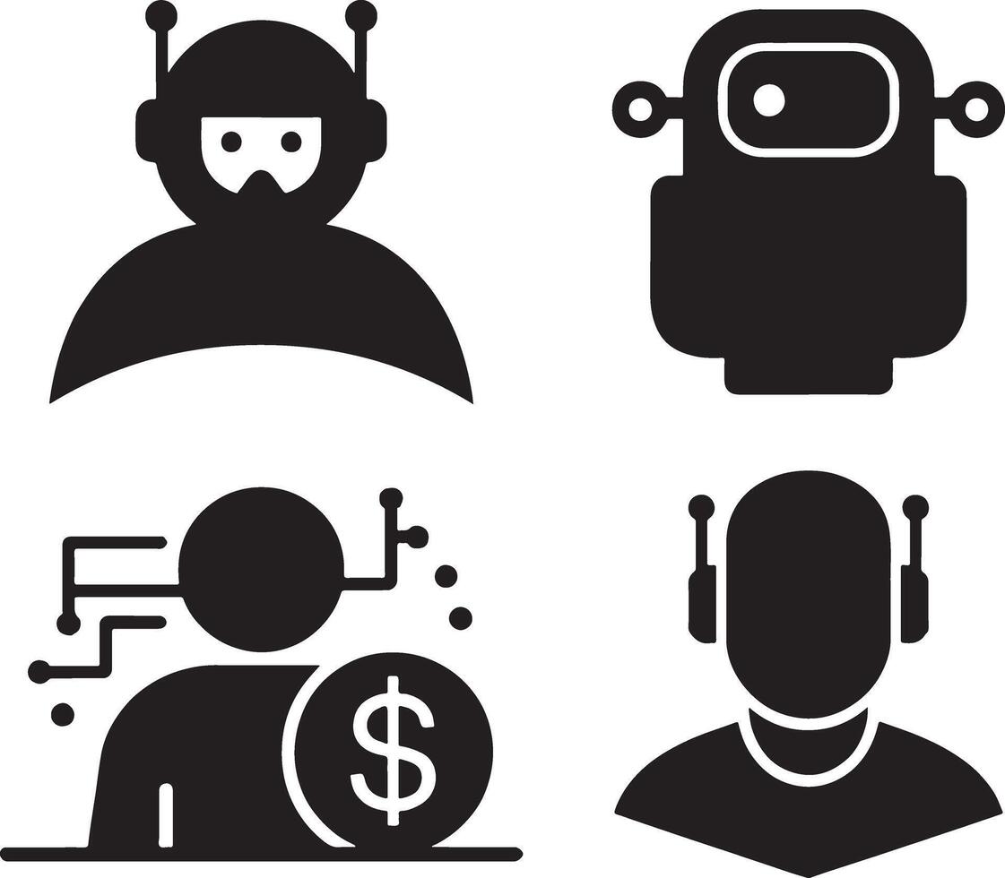 Futuristic robot and AI icons set for technology and business vector