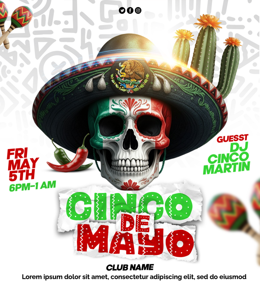 Cinco de Mayo Poster template With Skull Background Cinco de Mayo Party Advertisement Poster psd