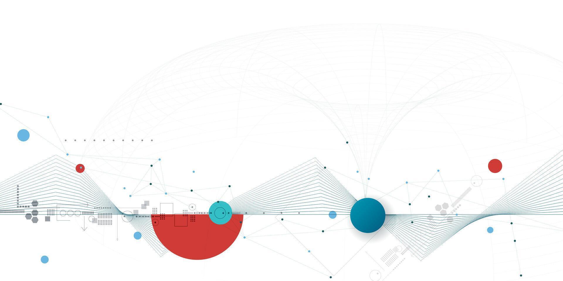 Abstract modern technology design. White circle, geometric shape, wave wireframe line pattern and circuit board on white - grey background. Technology concept for banner, template vector