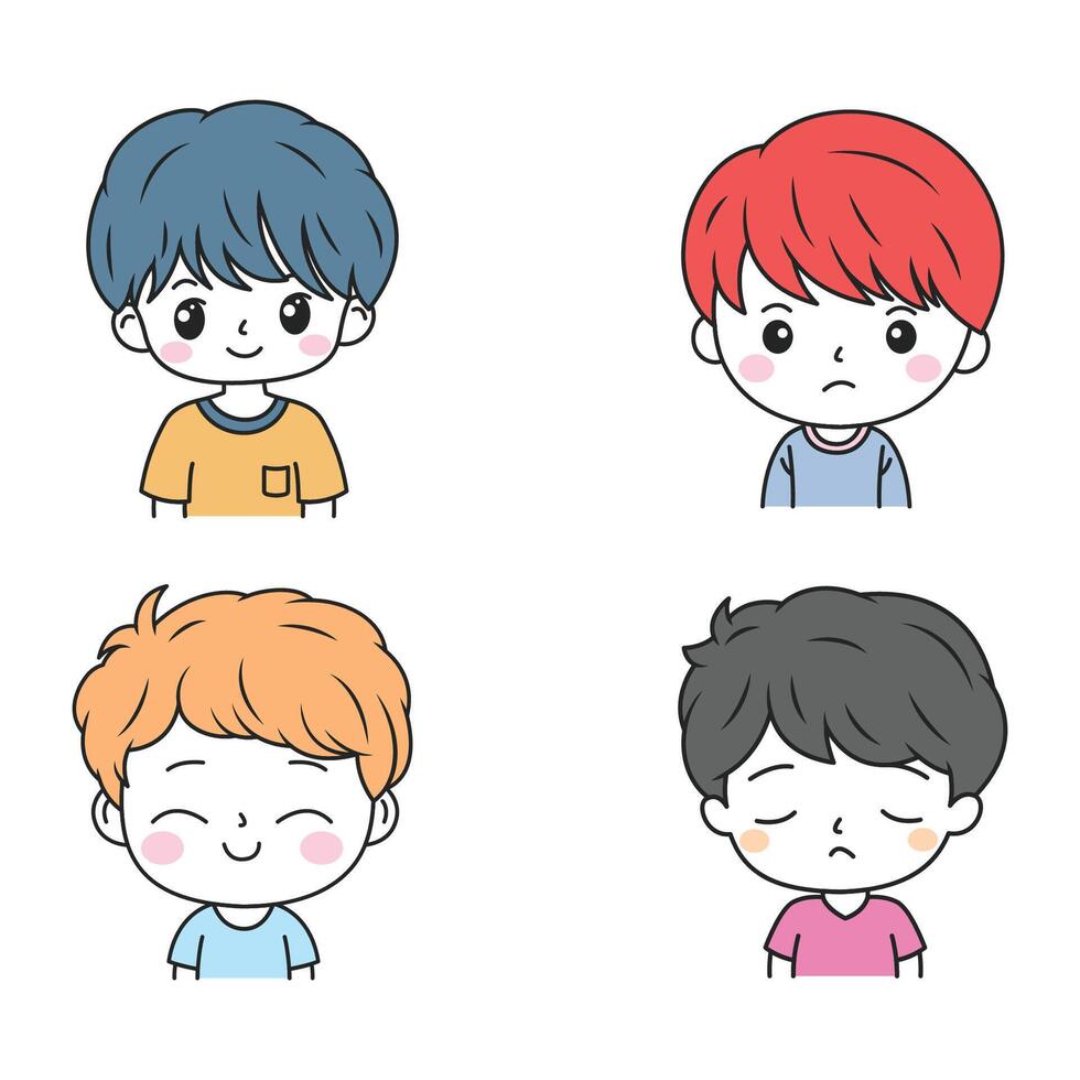 Set of Cute Little Boy Kid Cartoon Character Wearing Casual Clothes vector