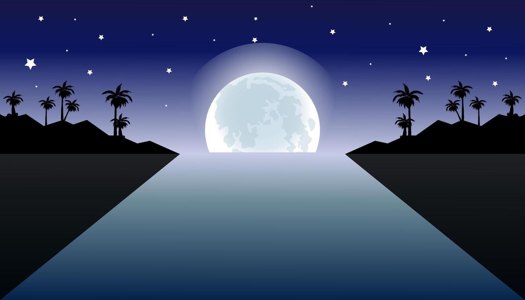 A Beautiful blue night sky with moon and stars fullmoon and stars. vector