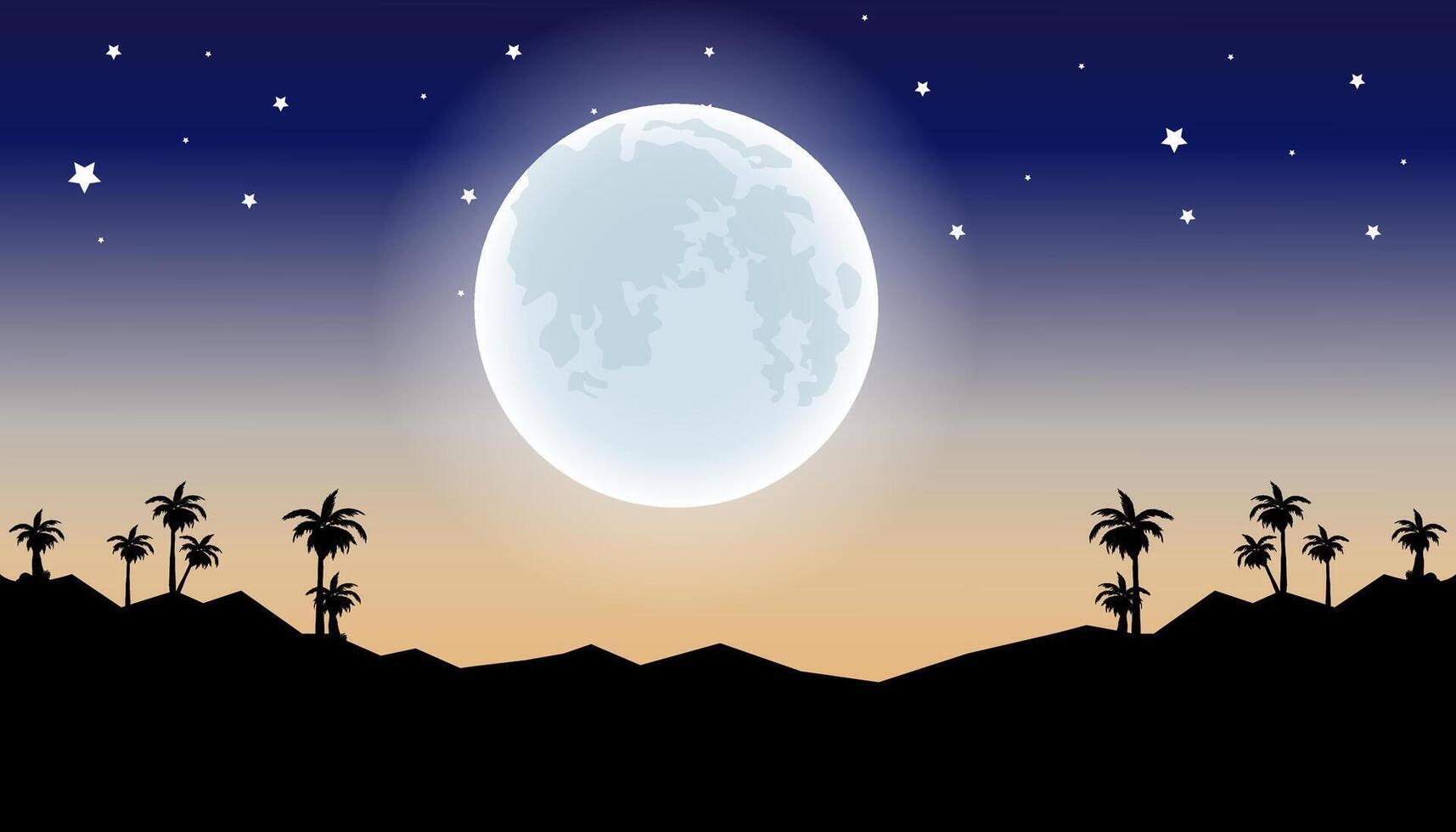 A Beautiful blue night sky with fullmoon and stars. vector