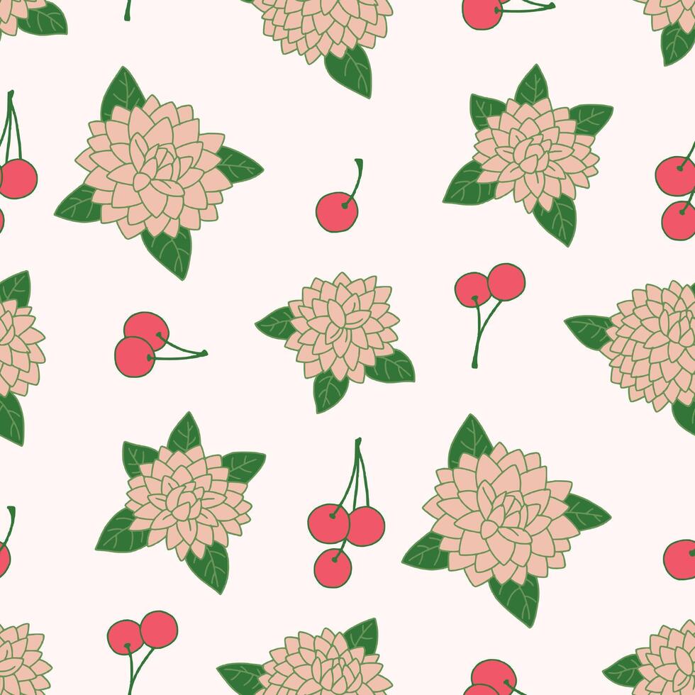 Seamless Pattern of Dahlia Flower Cherry Background for Fashion Wrapping Print Fabric Surface vector