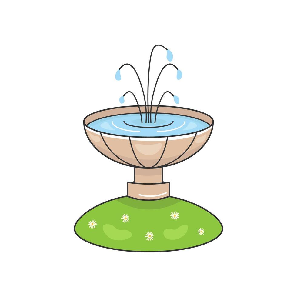 Doodle-style water fountain with dynamic splashes, water ripple effect and vibrant colors. Playful Park Illustration Perfect for urban designs, summer merchandise, and travel-related projects vector