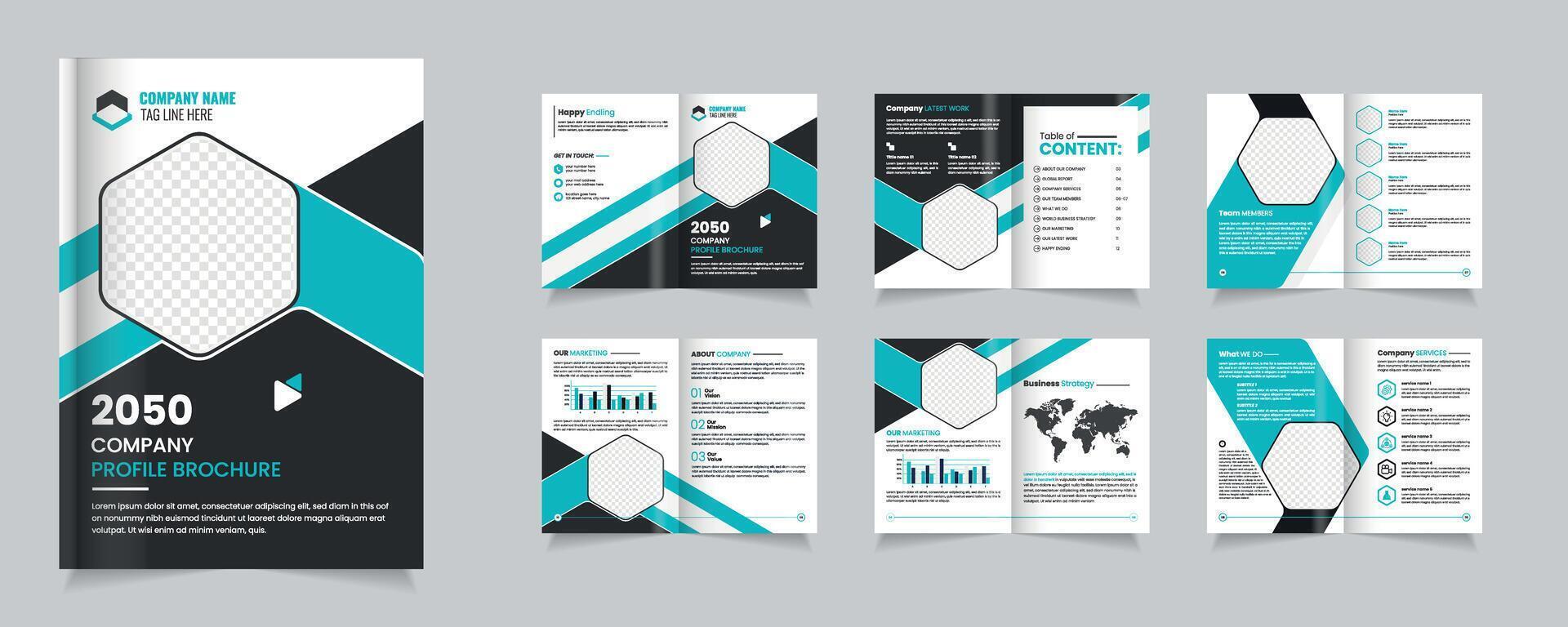 Brochure Design Showcasing Company Profile With Modern Layout and Infographic Elements, multipage brochure design. vector