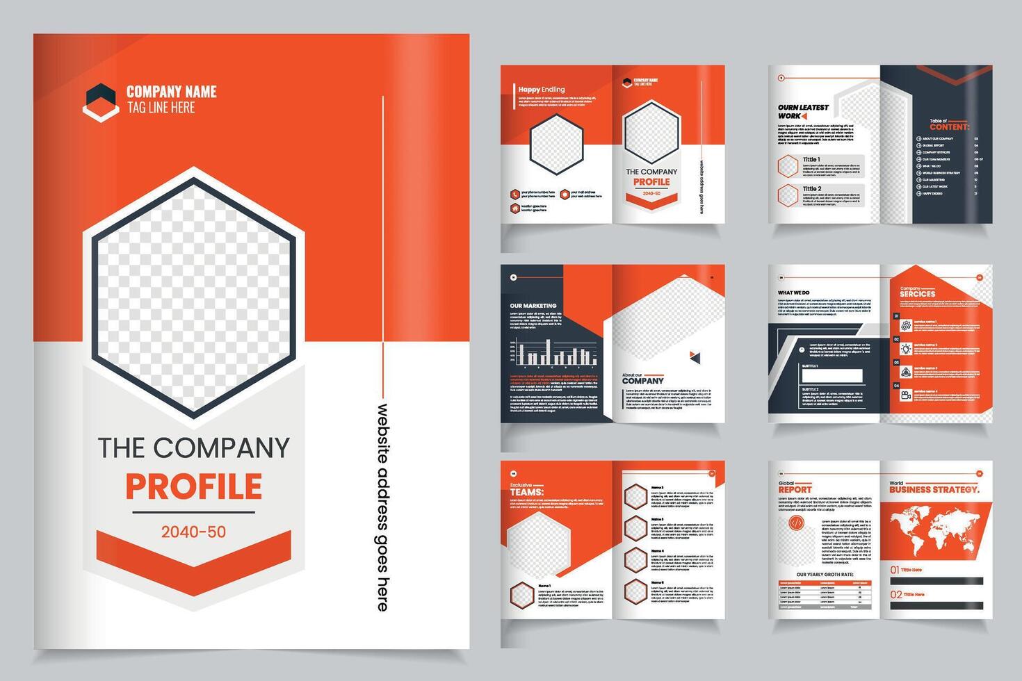 Company Profile Brochure Showcasing Services, Team, and Vision for Prospective Clients vector