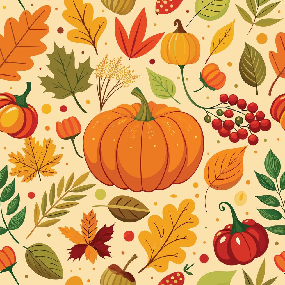 Autumn Themed Thanksgiving Decorative Seamless Pattern with Festive Elements vector
