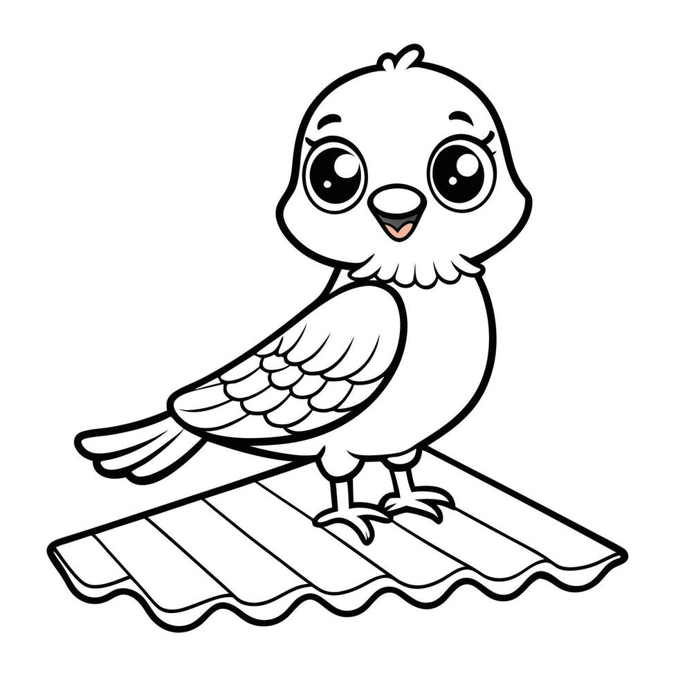 Adorable Kawaii Pigeon Perched on a Rooftop in a Delightful Cartoon Illustration vector