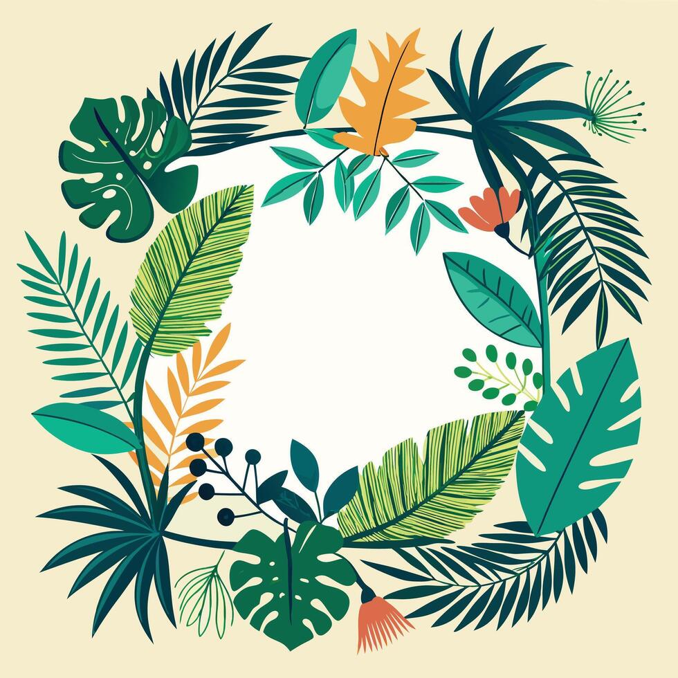 Tropical Frame Adorned with Intricate Hand Drawn Leaves and Elegant Lettering vector