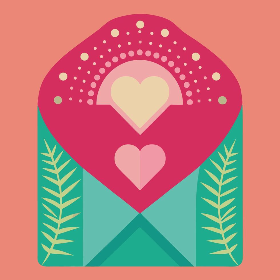 Printable Pocket Envelope Template with Delicate Heart Motif for Letters and Cards vector