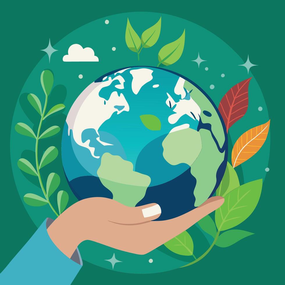 Environmentalist Championing Sustainable Living Practices with Open Hand Gesture vector