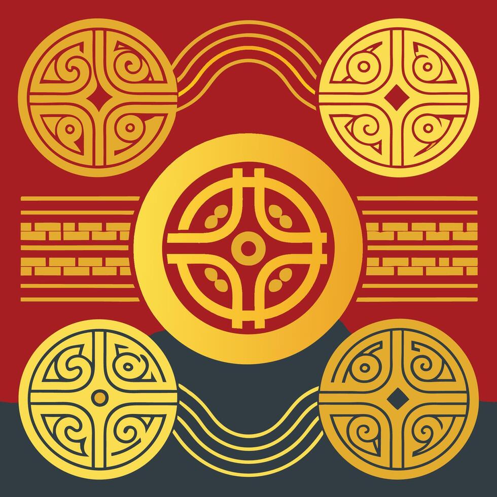 Elegant Chinese Traditional Curved Lines Pattern with Graceful Flows vector
