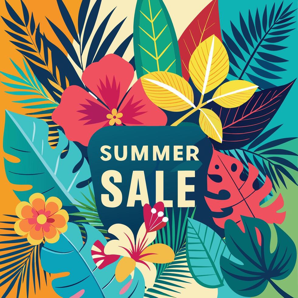 Vibrant Tropical Summer Sale Backdrop with Exotic Elements vector