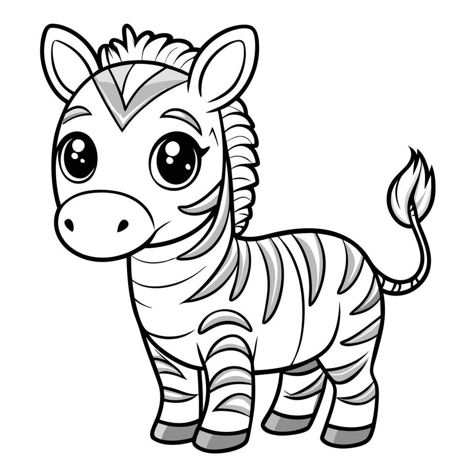 Adorable Kawaii Zebra Cartoon Character Munching on Grass vector