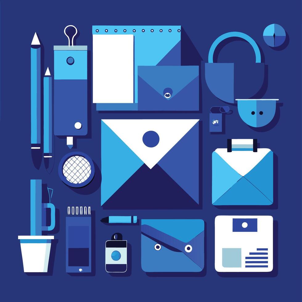Blue Themed Stationery Set for Business Professionals Exuding Style and Sophistication vector
