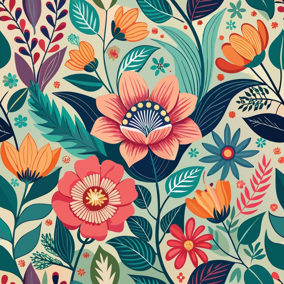 Delicate Floral Tapestry with Vibrant Blooms and Decorative Accents vector