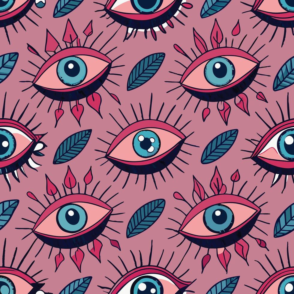 Hand Drawn Eyes Decorative Seamless Pattern with Intricate Details and Vibrant Colors vector