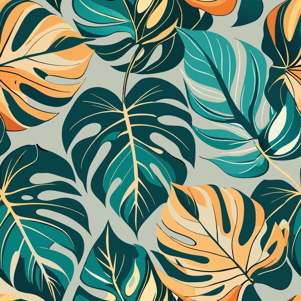 Seamless Pattern of Vintage Tropical Leaves with Lush Green Foliage vector