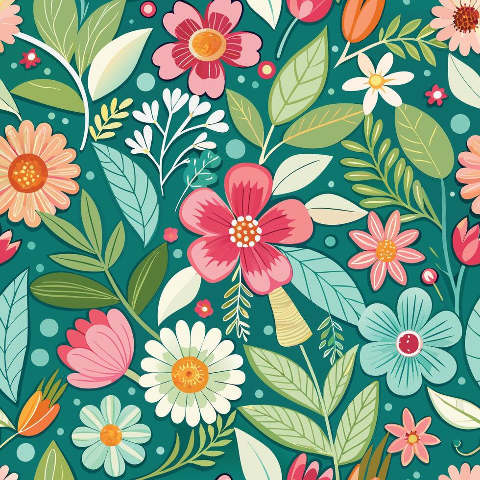 Vibrant Floral Seamless Pattern for Spring and Summer Backgrounds vector