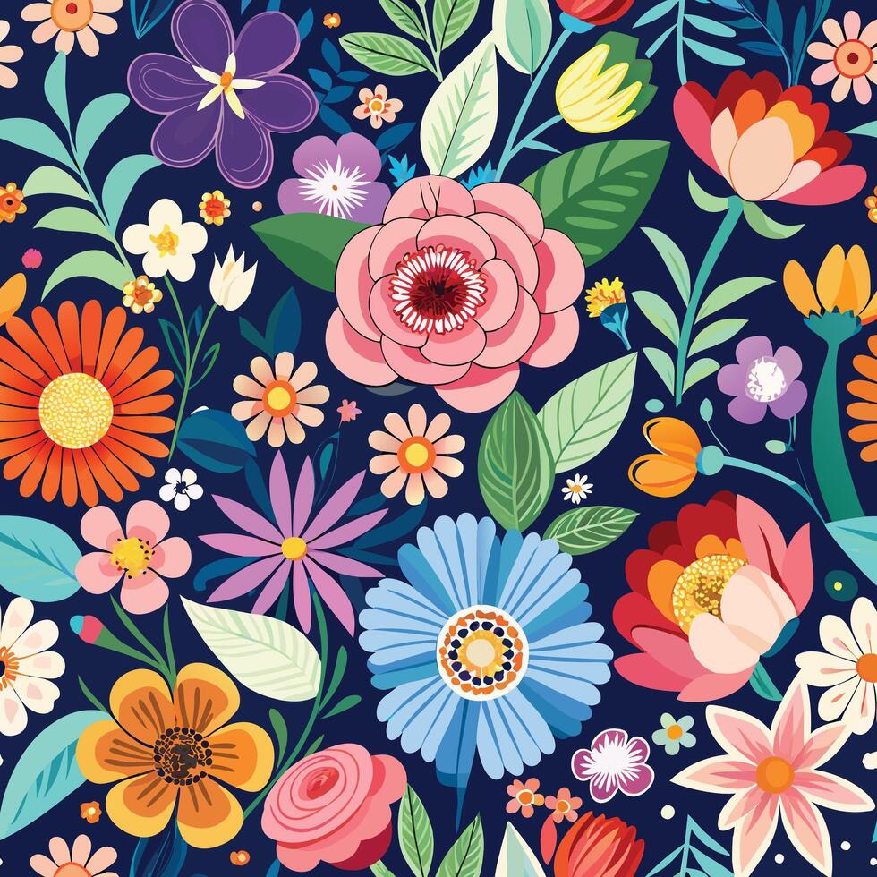Vibrant and Colorful Floral Seamless Pattern with Intricate Botanical Motifs vector