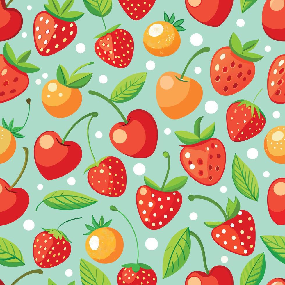 Summer Seamless Patterns Featuring Cherries and Strawberries vector