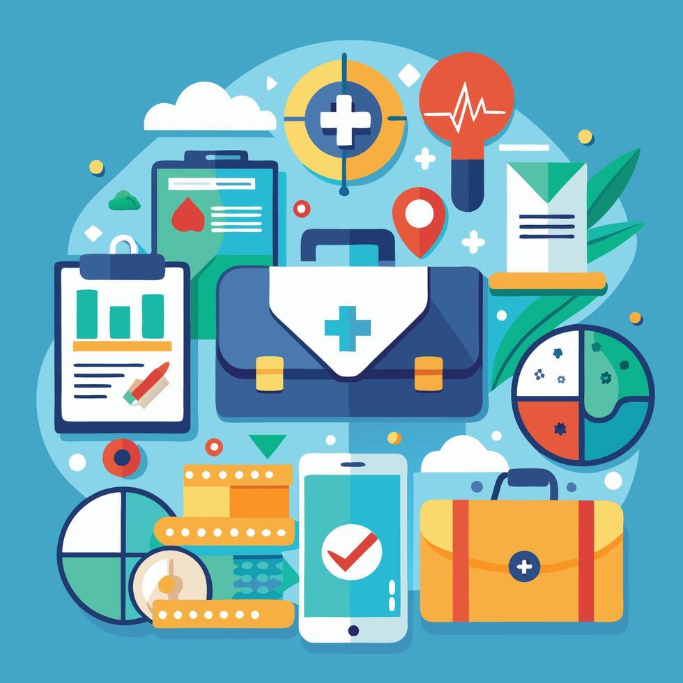 UI Illustration of Medical and Financial Elements for Mixed Travel Planning vector
