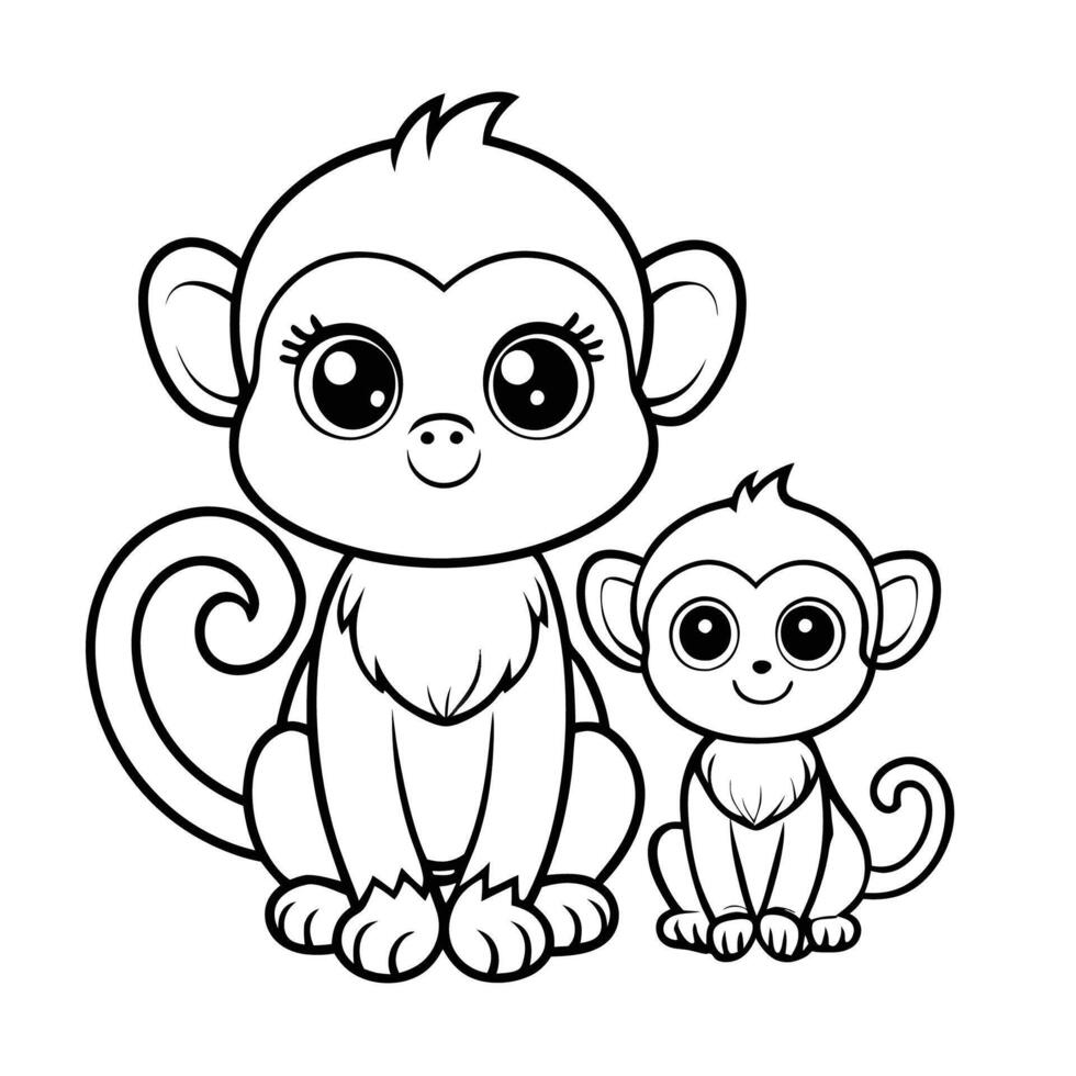Adorable Cartoon Monkey and Baby Animal Characters with Kawaii Expression vector