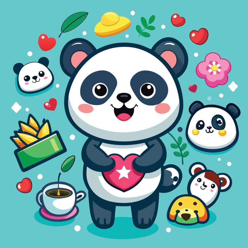 Adorable Panda Character Stickers for Messaging and Decor vector
