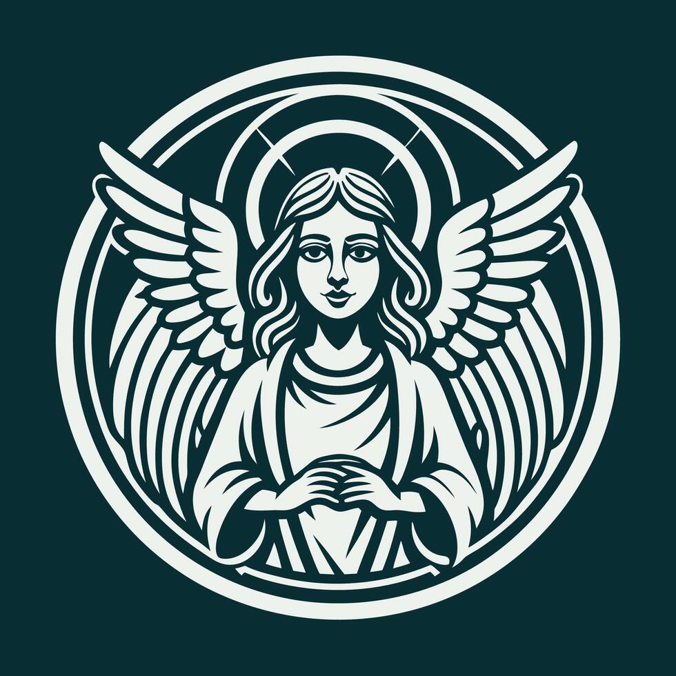 Artistic Logo Angelic Figure with Wings and Halo vector
