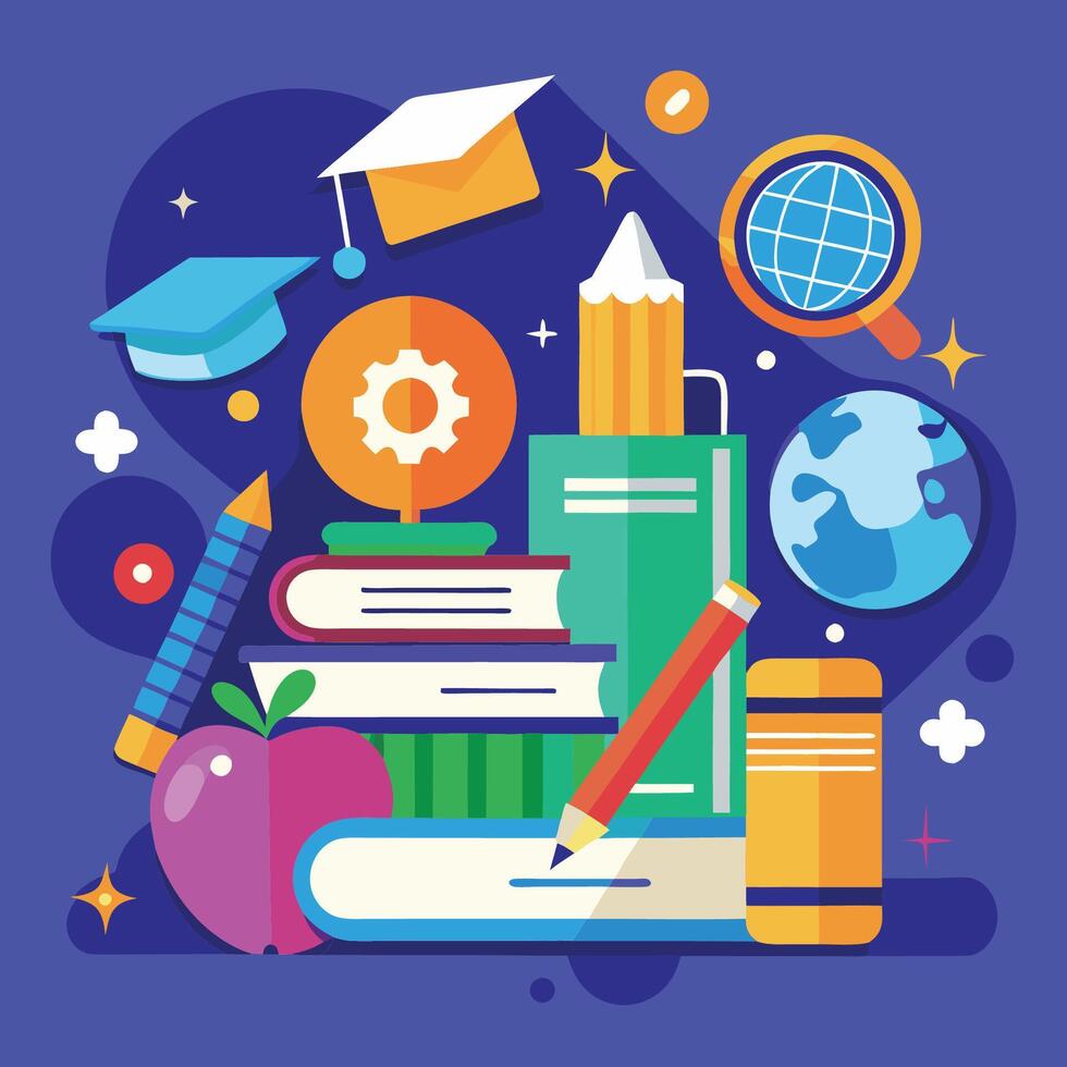 Illustration of a Study Room with a Desk Computer and Books for Students vector