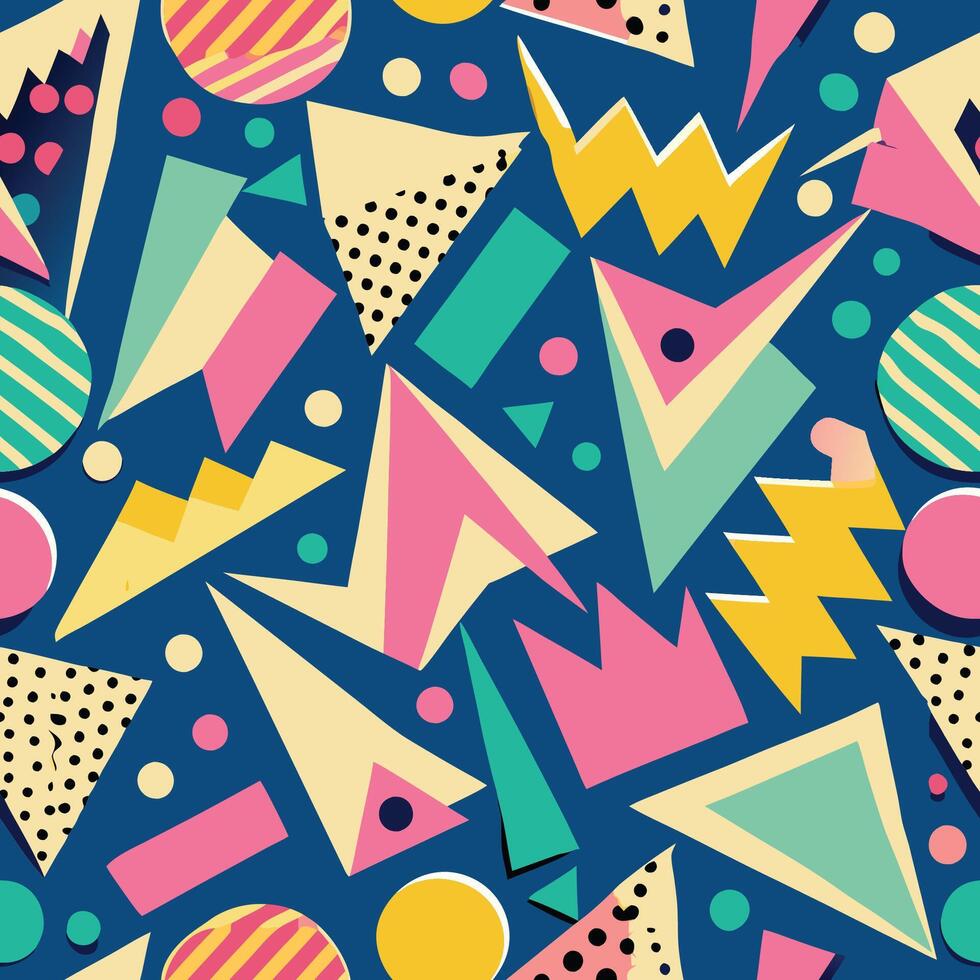 Abstract Retro Memphis Pattern with Geometric Shapes vector