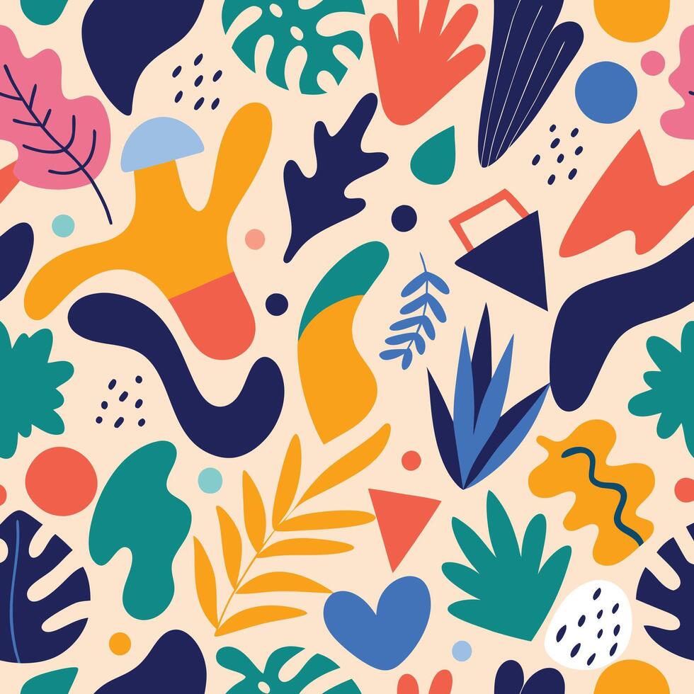 Abstract Seamless Matisse Inspired Doodle Shapes Pattern vector
