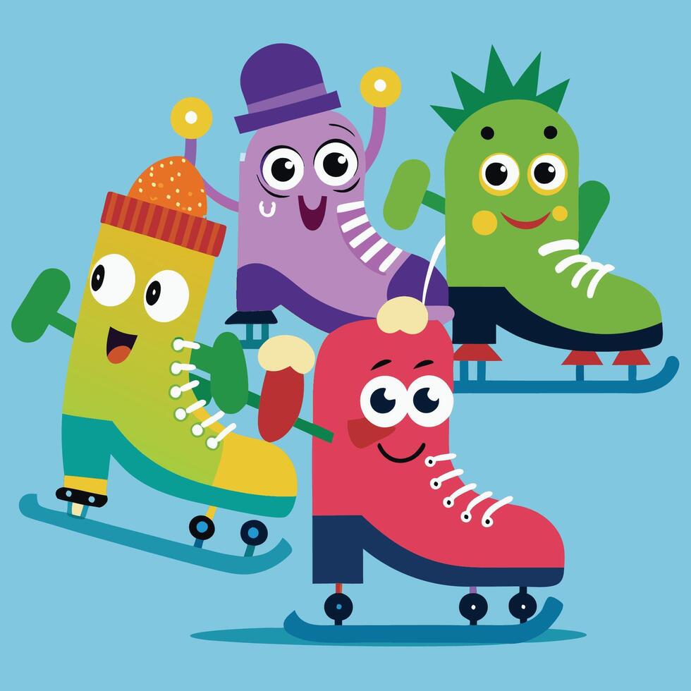 Ice Skates with Whimsical and Artistic Characters vector