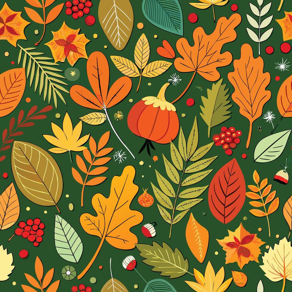 Seamless Autumn Pattern Adorned with Ornate Leaves vector