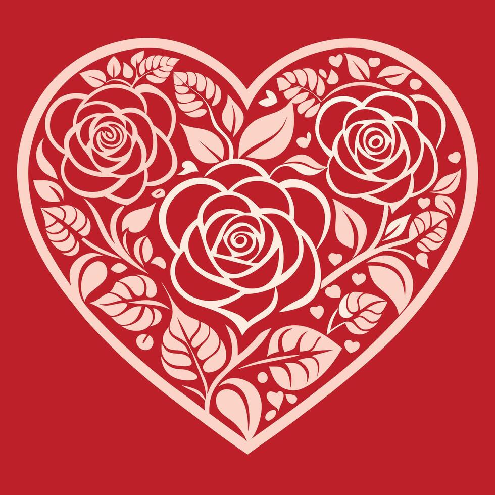 Intricate Valentine s Card Template for Laser Cutting with Roses and Heart Design vector