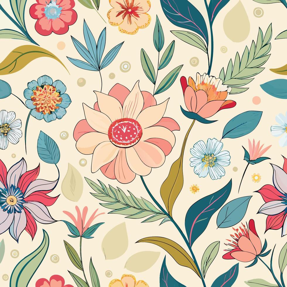 Vibrant and Seamless Floral Patterns in Pastel Hues on a Light Background vector