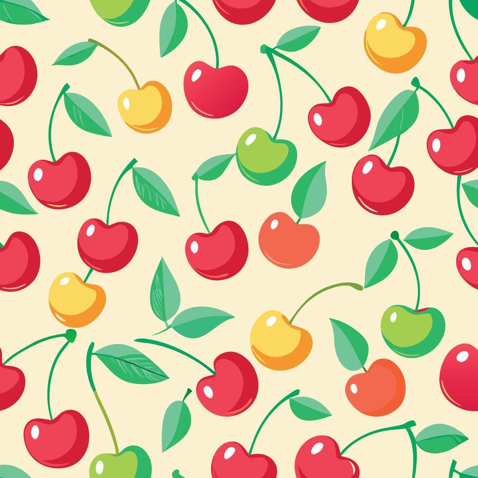 Vibrant Cherry Seamless Pattern on a Pastel Background vector