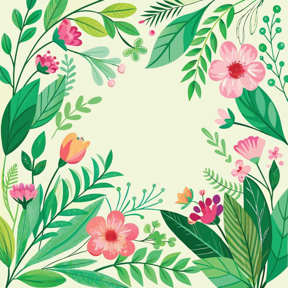 Delicate Spring Foliage Encircling an Enchanting Green Background vector