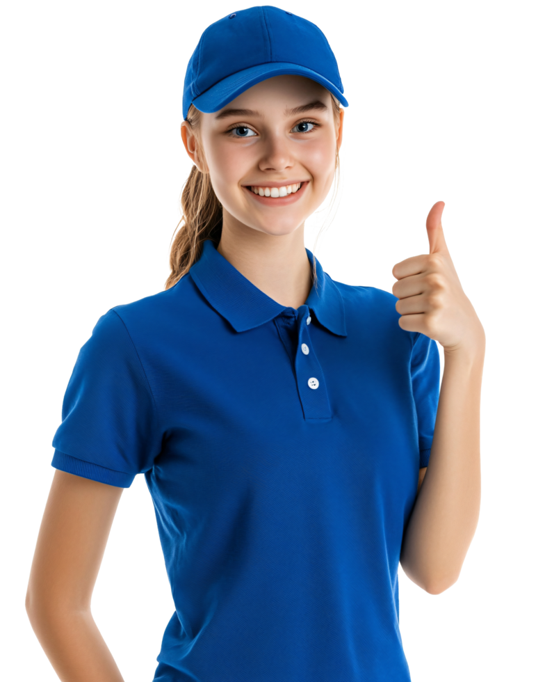 Cap and polo uniform with a thumbs up expression png